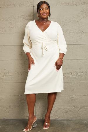 Simple Perfection Long Sleeve Plus Size Ivory Dress - MXSTUDIO.COM