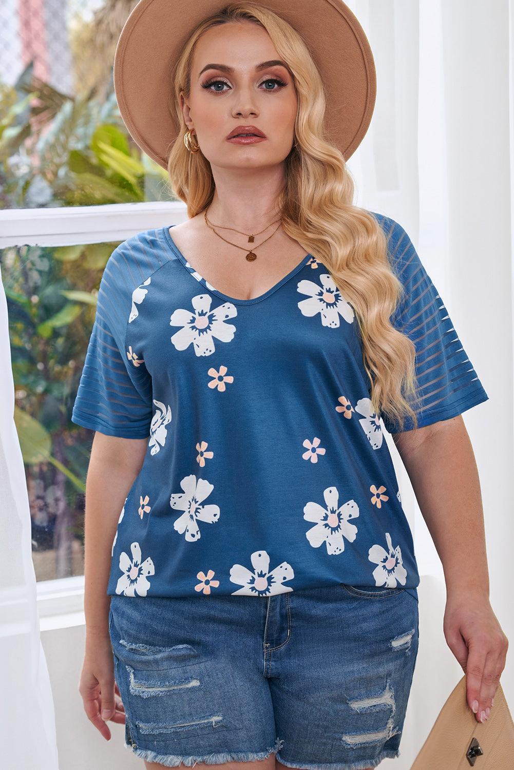 Simply Pretty V Neck Plus Size Short Sleeve Blouse - MXSTUDIO.COM