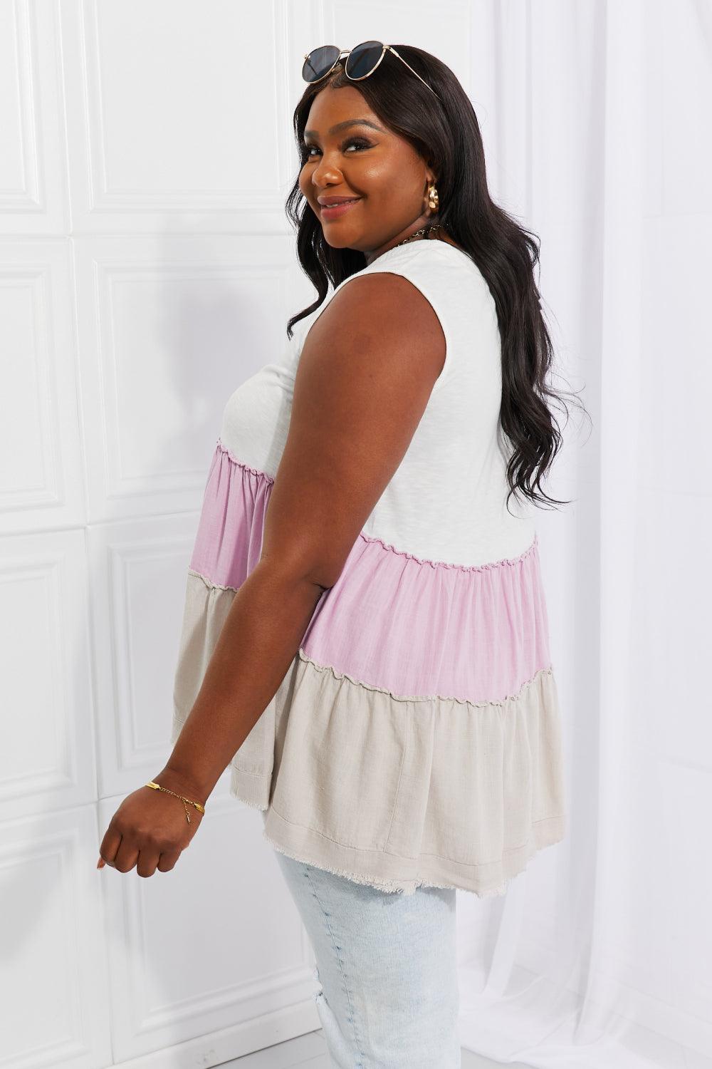 Sleeveless Color Block Plus Size Babydoll Top - MXSTUDIO.COM