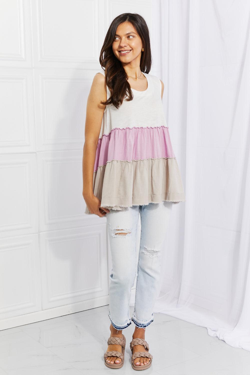 Sleeveless Color Block Plus Size Babydoll Top - MXSTUDIO.COM