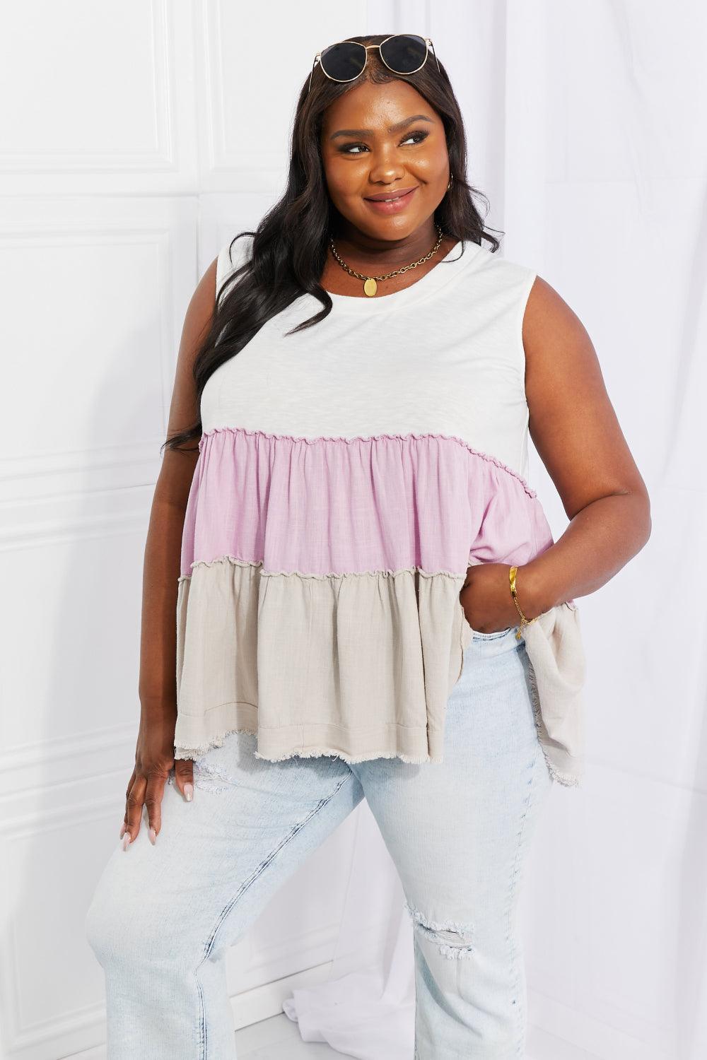 Sleeveless Color Block Plus Size Babydoll Top - MXSTUDIO.COM