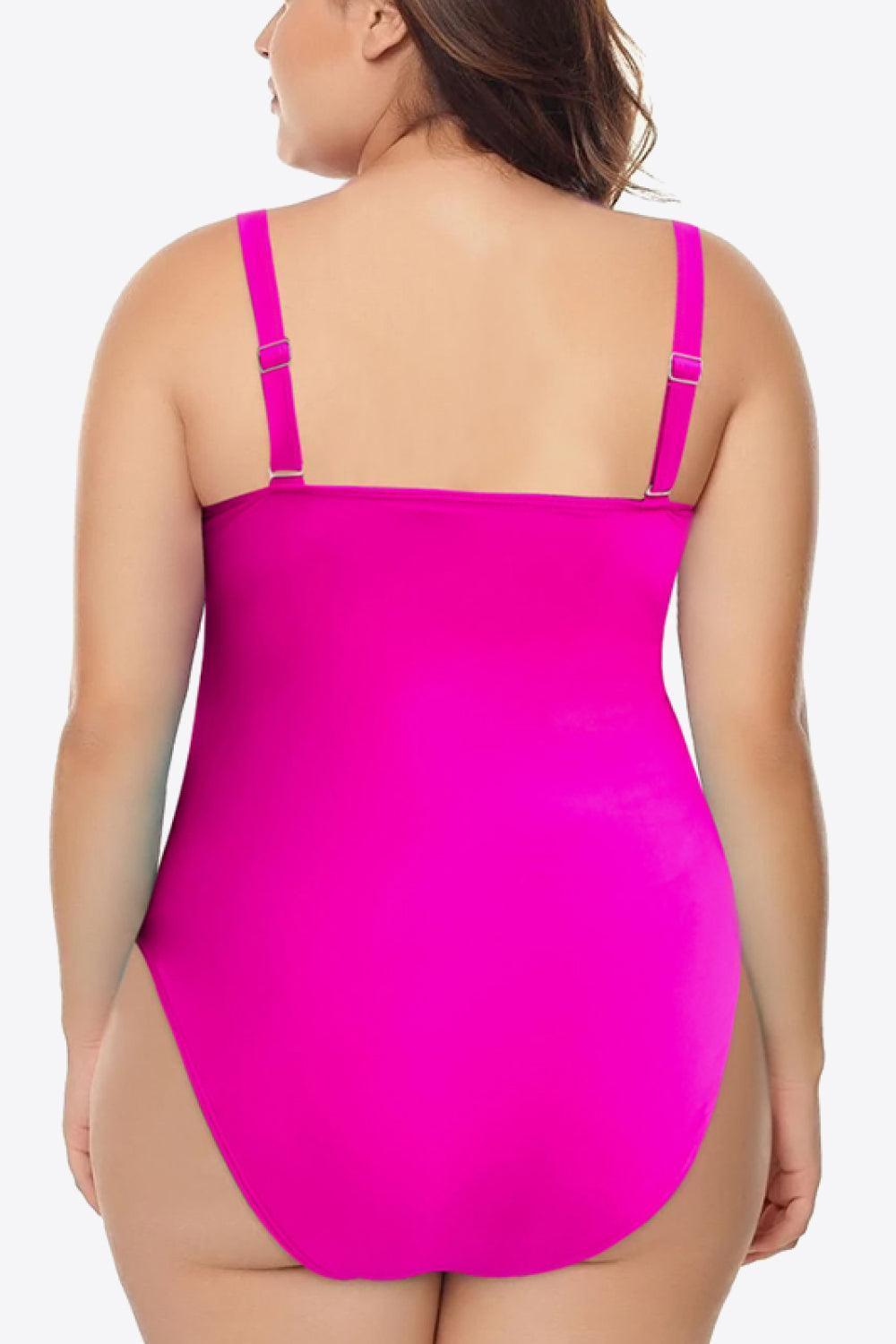 Sleeveless Plus Size Pink One Piece Swimsuit - MXSTUDIO.COM