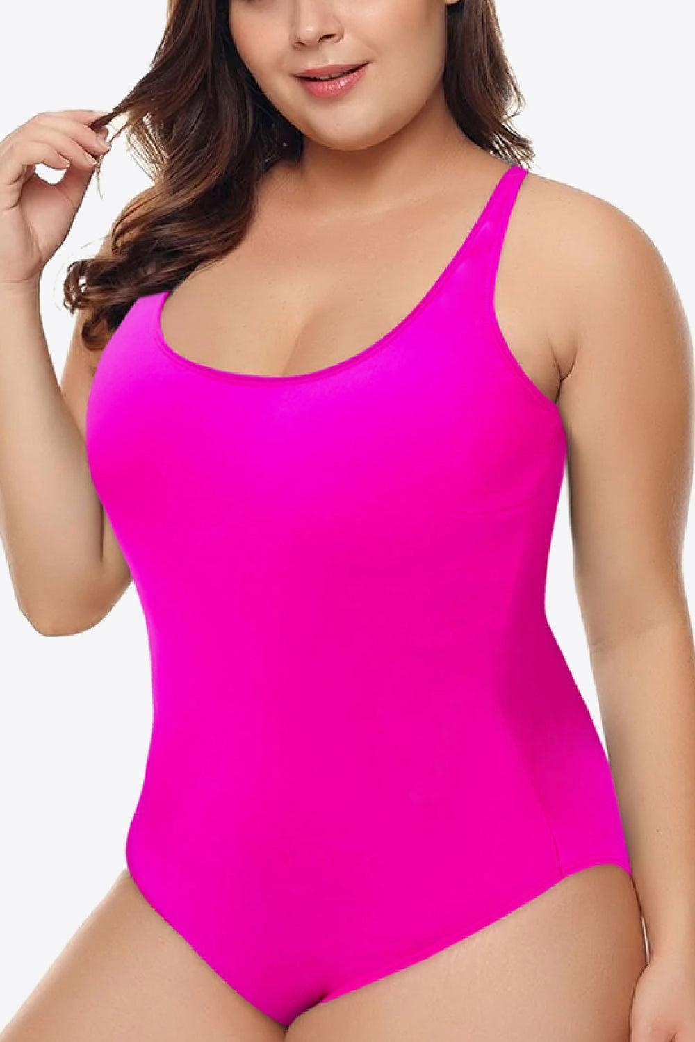 Sleeveless Plus Size Pink One Piece Swimsuit - MXSTUDIO.COM