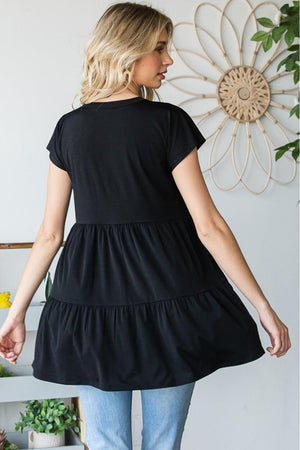 Smooth Feel V-Neck Black Tiered Top - MXSTUDIO.COM