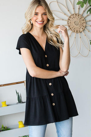 Smooth Feel V-Neck Black Tiered Top - MXSTUDIO.COM