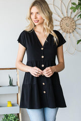 Smooth Feel V-Neck Black Tiered Top - MXSTUDIO.COM