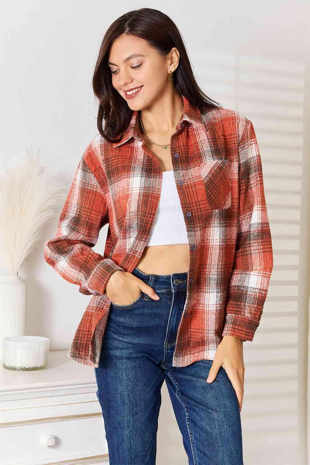 Soft Touch Long Sleeve Women's Plus Size Plaid Shirt - MXSTUDIO.COM