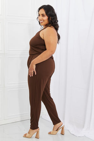 Spaghetti Straps Plus Size Chocolate Jumpsuit - MXSTUDIO.COM