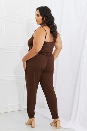 Spaghetti Straps Plus Size Chocolate Jumpsuit - MXSTUDIO.COM