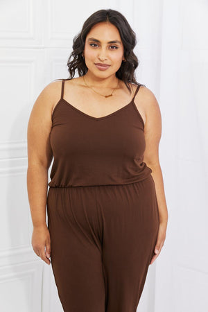 Spaghetti Straps Plus Size Chocolate Jumpsuit - MXSTUDIO.COM