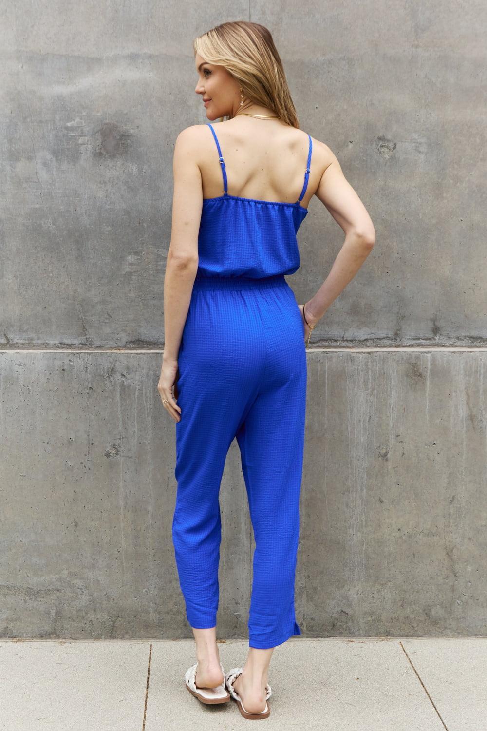 Spaghetti Straps Plus Size Royal Blue Jumpsuit - MXSTUDIO.COM