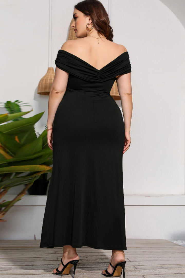 Split Thigh Plus Size Off Shoulder Midi Dress - MXSTUDIO.COM