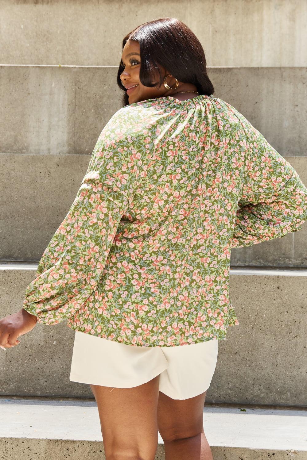 Spread Positivity Long Sleeve Plus Size Floral Blouse - MXSTUDIO.COM