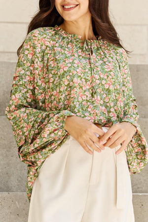 Spread Positivity Long Sleeve Plus Size Floral Blouse - MXSTUDIO.COM