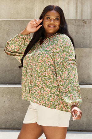 Spread Positivity Long Sleeve Plus Size Floral Blouse - MXSTUDIO.COM