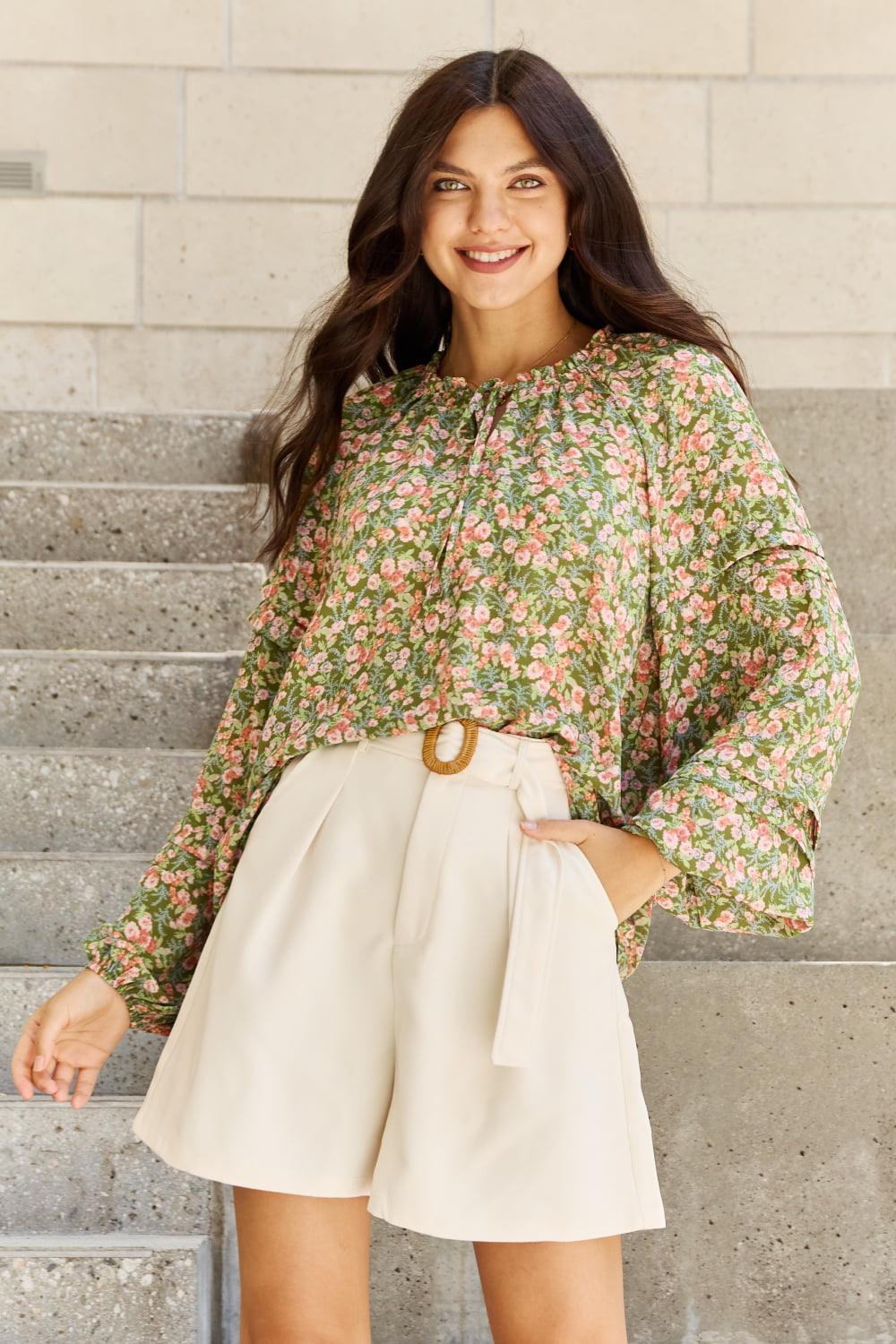 Spread Positivity Long Sleeve Plus Size Floral Blouse - MXSTUDIO.COM