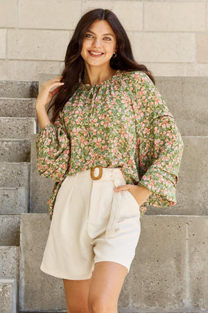 Spread Positivity Long Sleeve Plus Size Floral Blouse - MXSTUDIO.COM