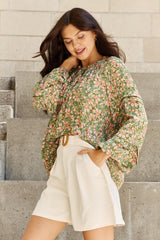 Spread Positivity Long Sleeve Plus Size Floral Blouse - MXSTUDIO.COM