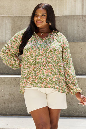 Spread Positivity Long Sleeve Plus Size Floral Blouse - MXSTUDIO.COM