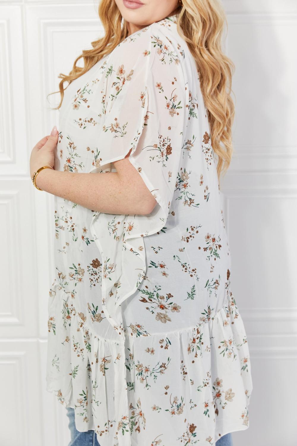 Spring Choice Ivory Ruffle Floral Kimono - MXSTUDIO.COM