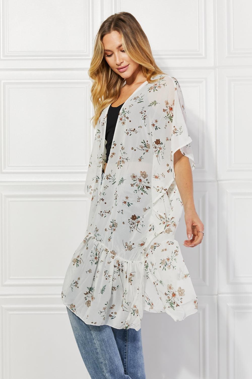 Spring Choice Ivory Ruffle Floral Kimono - MXSTUDIO.COM