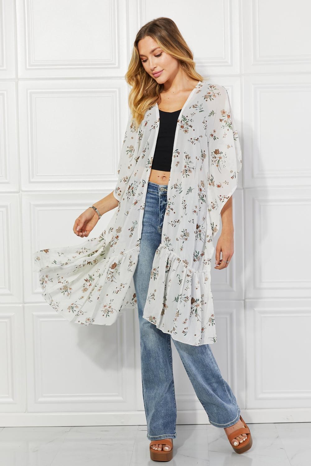 Spring Choice Ivory Ruffle Floral Kimono - MXSTUDIO.COM