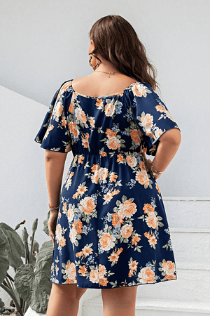 Spring Time Short Sleeve Plus Size Floral Mini Dress - MXSTUDIO.COM