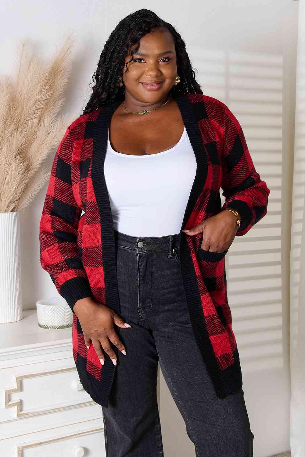 Standout Open Front Plus Size Plaid Cardigan - MXSTUDIO.COM