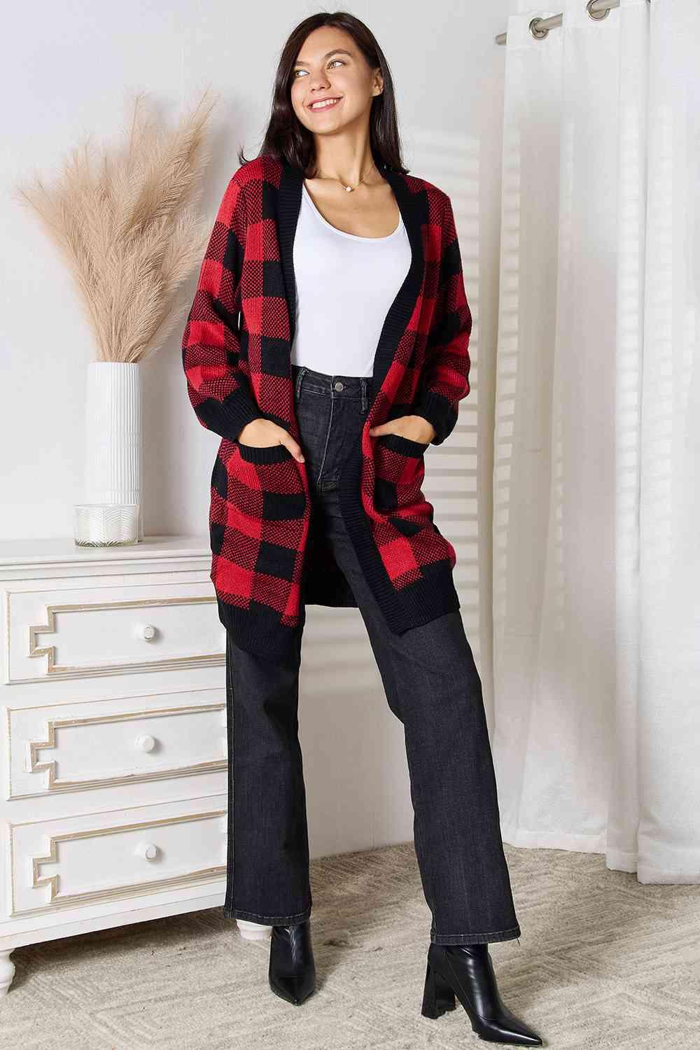 Standout Open Front Plus Size Plaid Cardigan - MXSTUDIO.COM