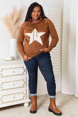 Star Graphic Hooded Plus Size Brown Sweater - MXSTUDIO.COM