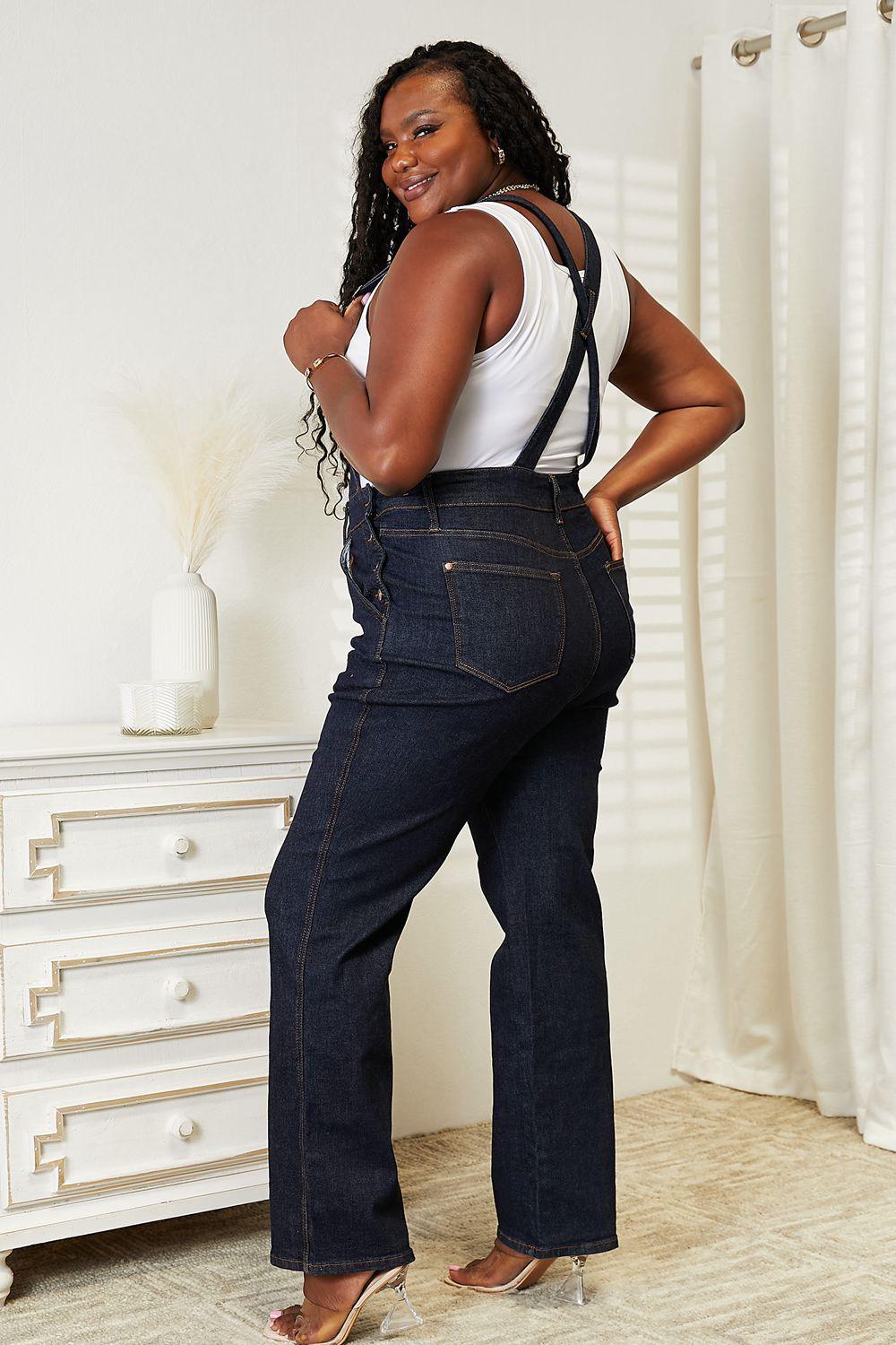 Straight Leg High Waist Plus Size Denim Overalls - MXSTUDIO.COM