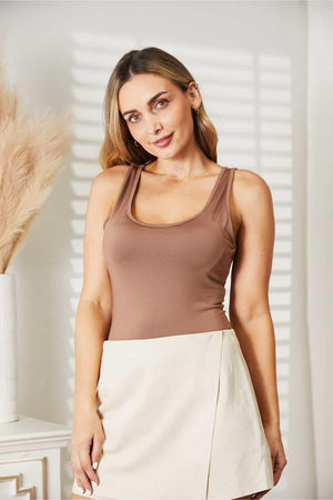 Stretchy Plus Size Mocha Tank Top Bodysuit - MXSTUDIO.COM