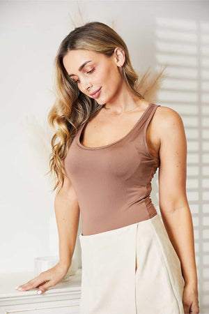 Stretchy Plus Size Mocha Tank Top Bodysuit - MXSTUDIO.COM