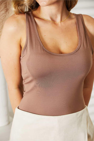 Stretchy Plus Size Mocha Tank Top Bodysuit - MXSTUDIO.COM