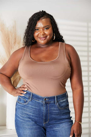 Stretchy Plus Size Mocha Tank Top Bodysuit - MXSTUDIO.COM