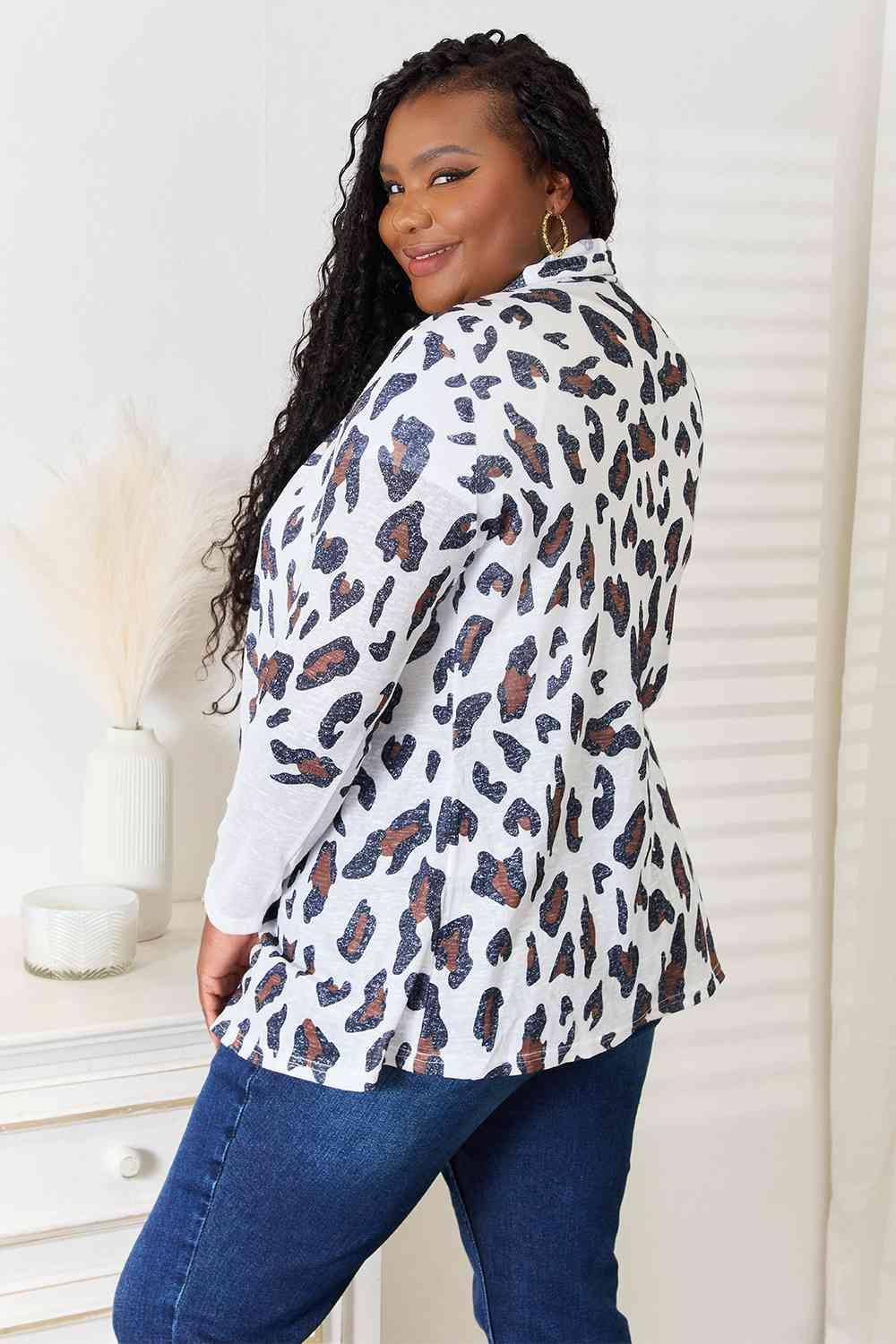 Strongly Chic Long Sleeve Plus Size Leopard Cardigan - MXSTUDIO.COM