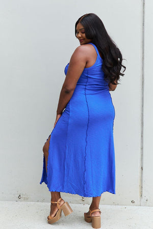 Stunning Blue Plus Size Sleeveless Midi Dress - MXSTUDIO.COM