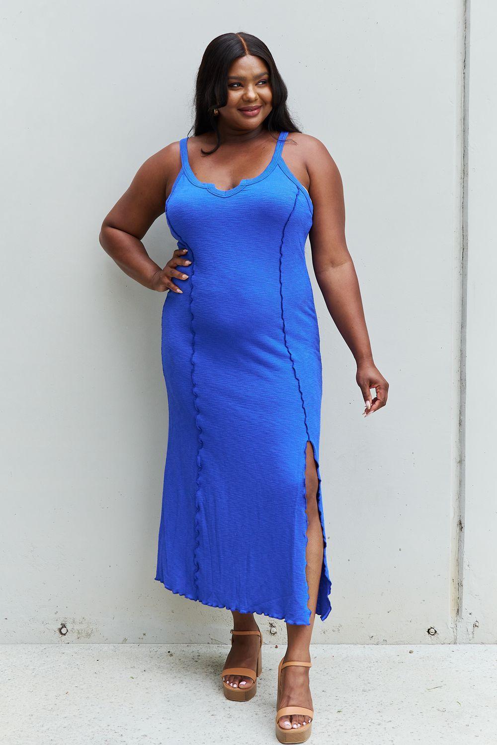 Stunning Blue Plus Size Sleeveless Midi Dress - MXSTUDIO.COM