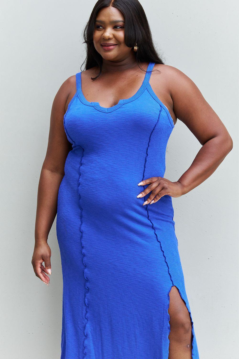 Stunning Blue Plus Size Sleeveless Midi Dress - MXSTUDIO.COM