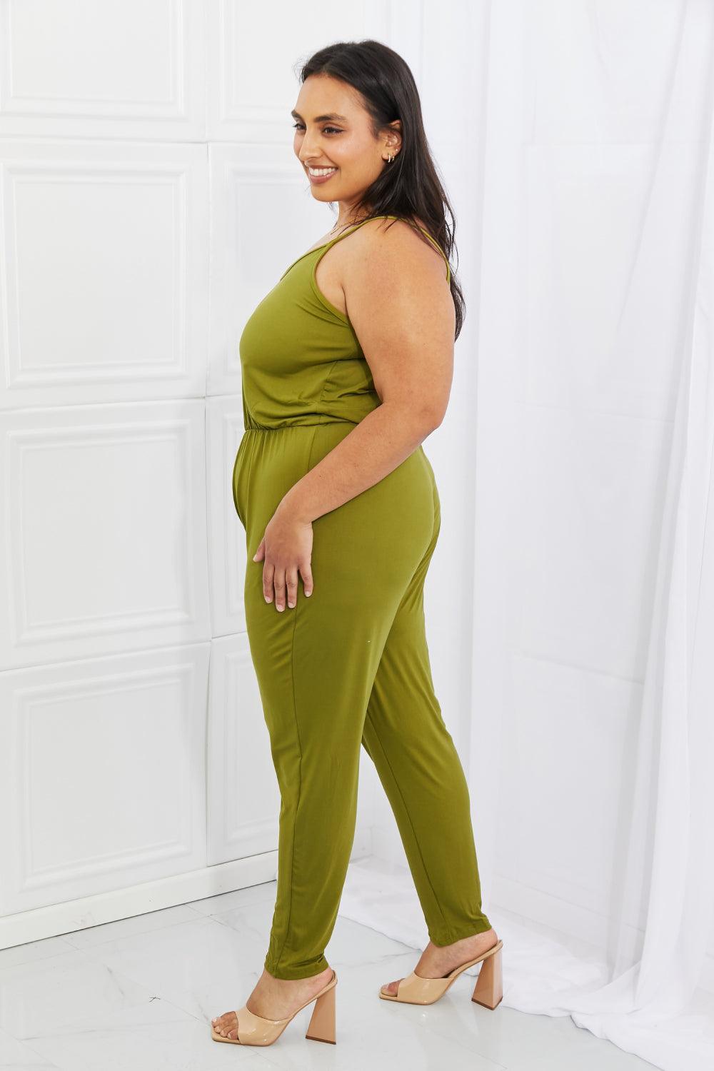 Style-Savvy Chartreuse Plus Size Spaghetti Strap Jumpsuit - MXSTUDIO.COM