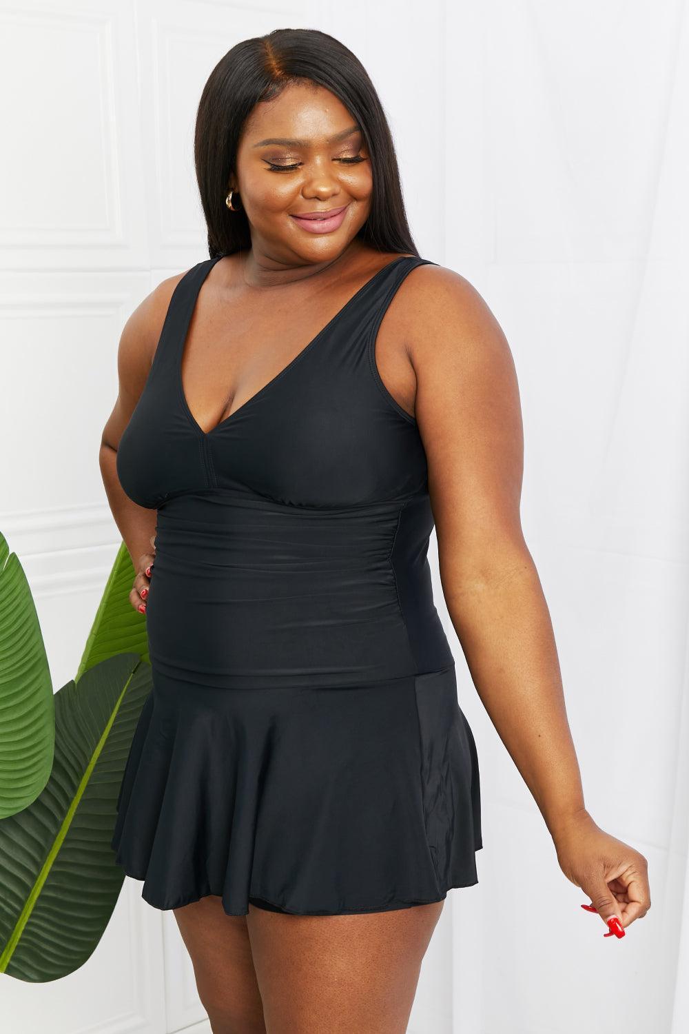 Summer Beauty Thick Strap Plus Size Black Swim Dress - MXSTUDIO.COM