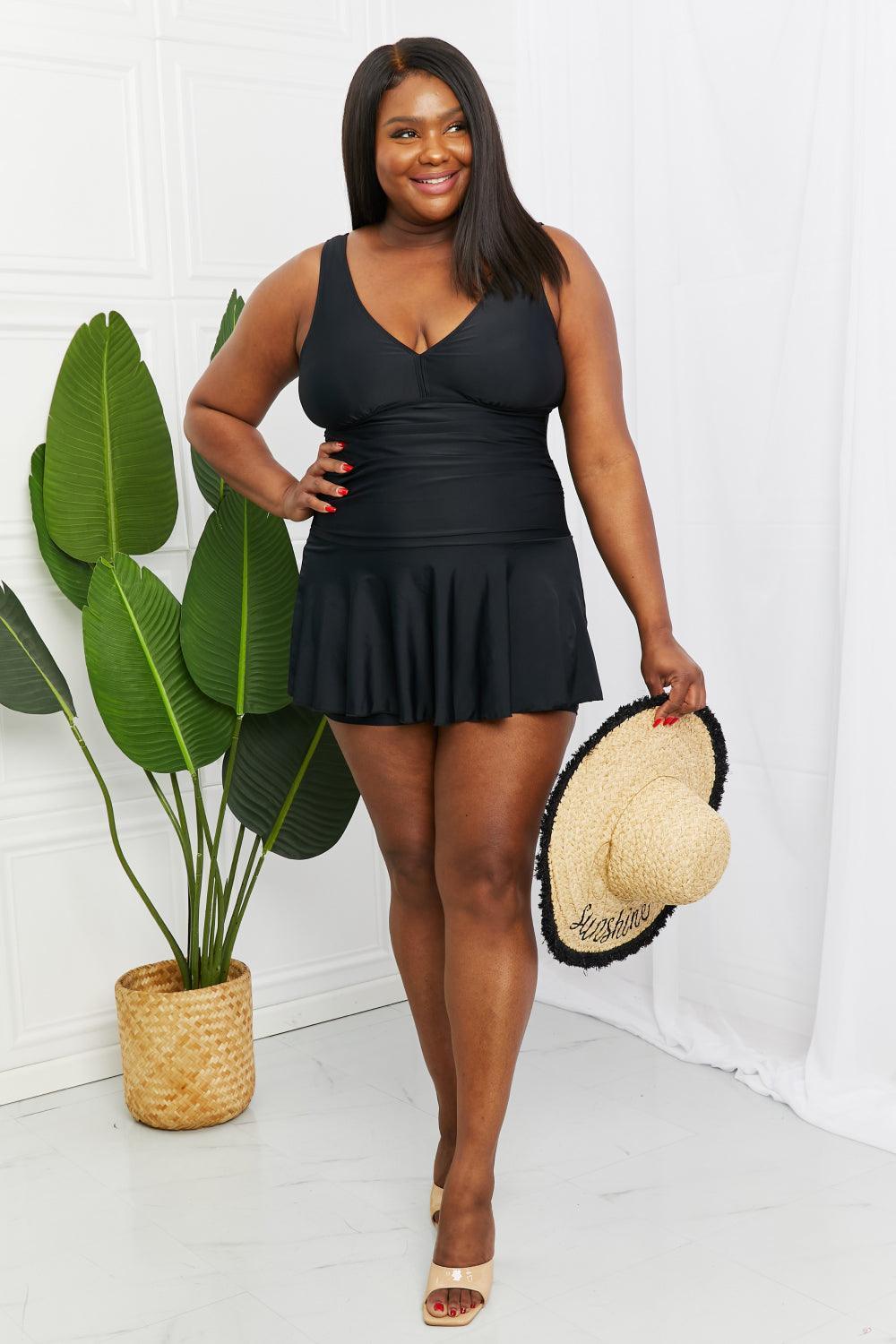 Summer Beauty Thick Strap Plus Size Black Swim Dress - MXSTUDIO.COM