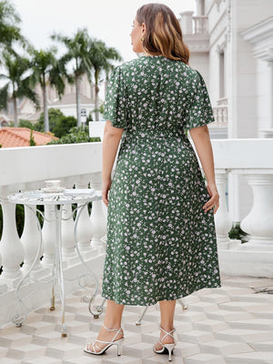 Summer Feels Surplice Plus Size Floral Midi Dress - MXSTUDIO.COM