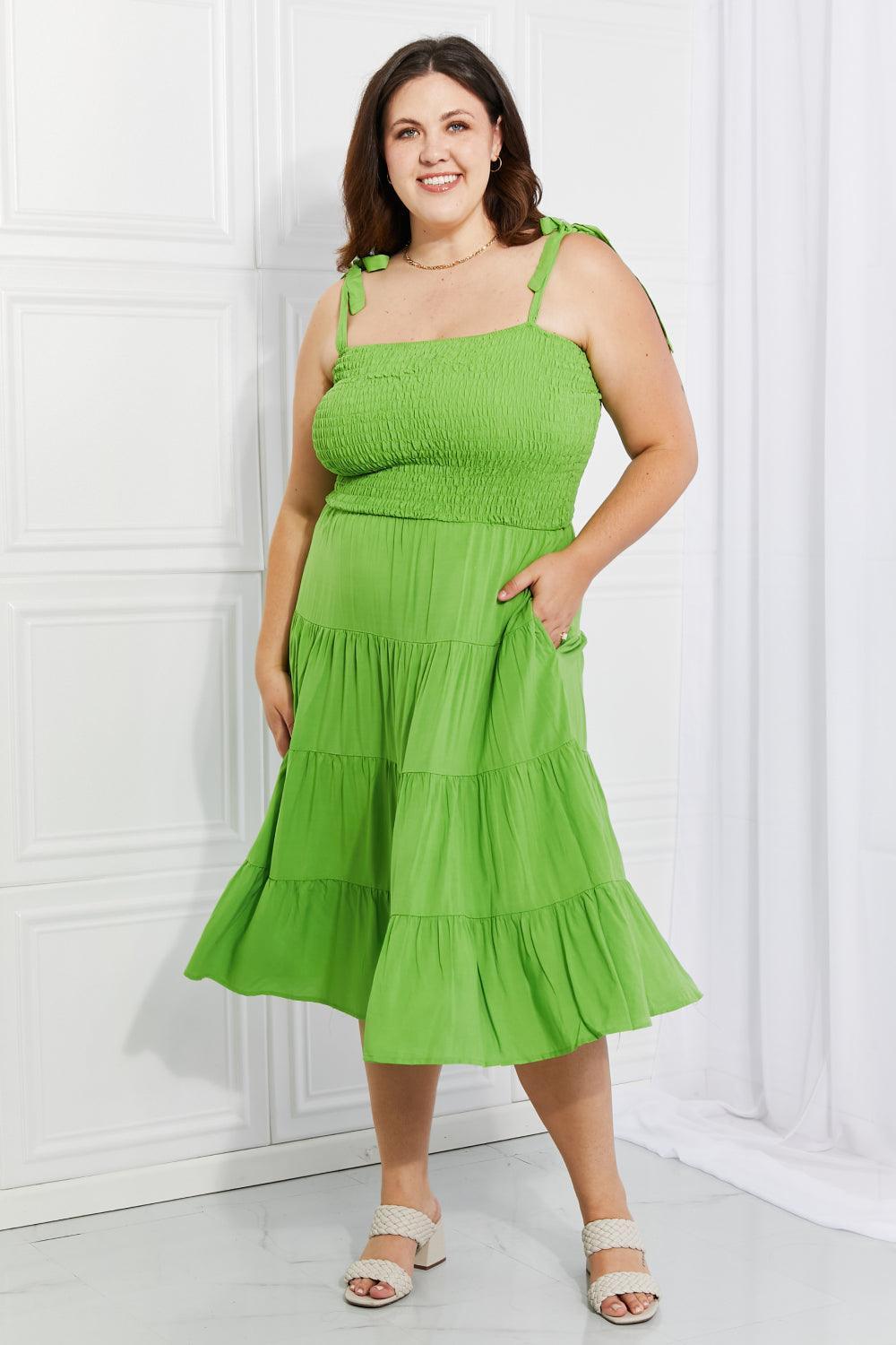 Summer Fresh Lime Green Plus Size Tiered Midi Dress - MXSTUDIO.COM