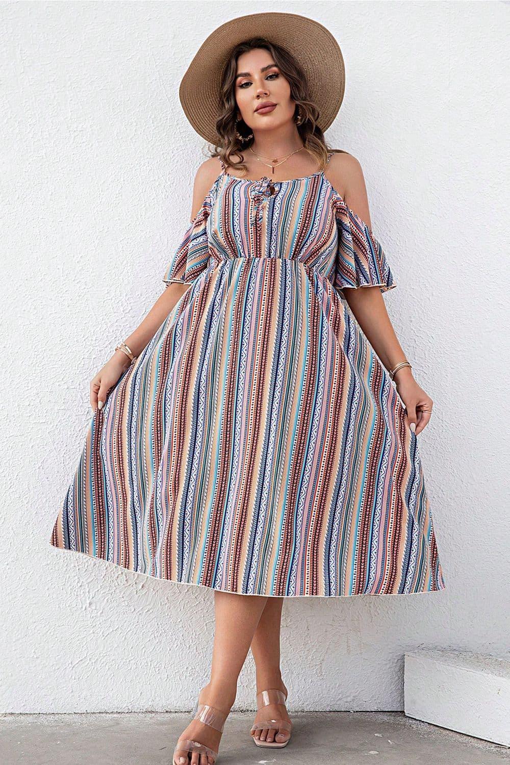 Summer Moments Plus Size Cold Shoulder Dress - MXSTUDIO.COM