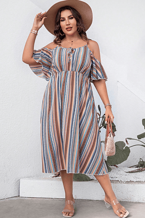 Summer Moments Plus Size Cold Shoulder Dress - MXSTUDIO.COM