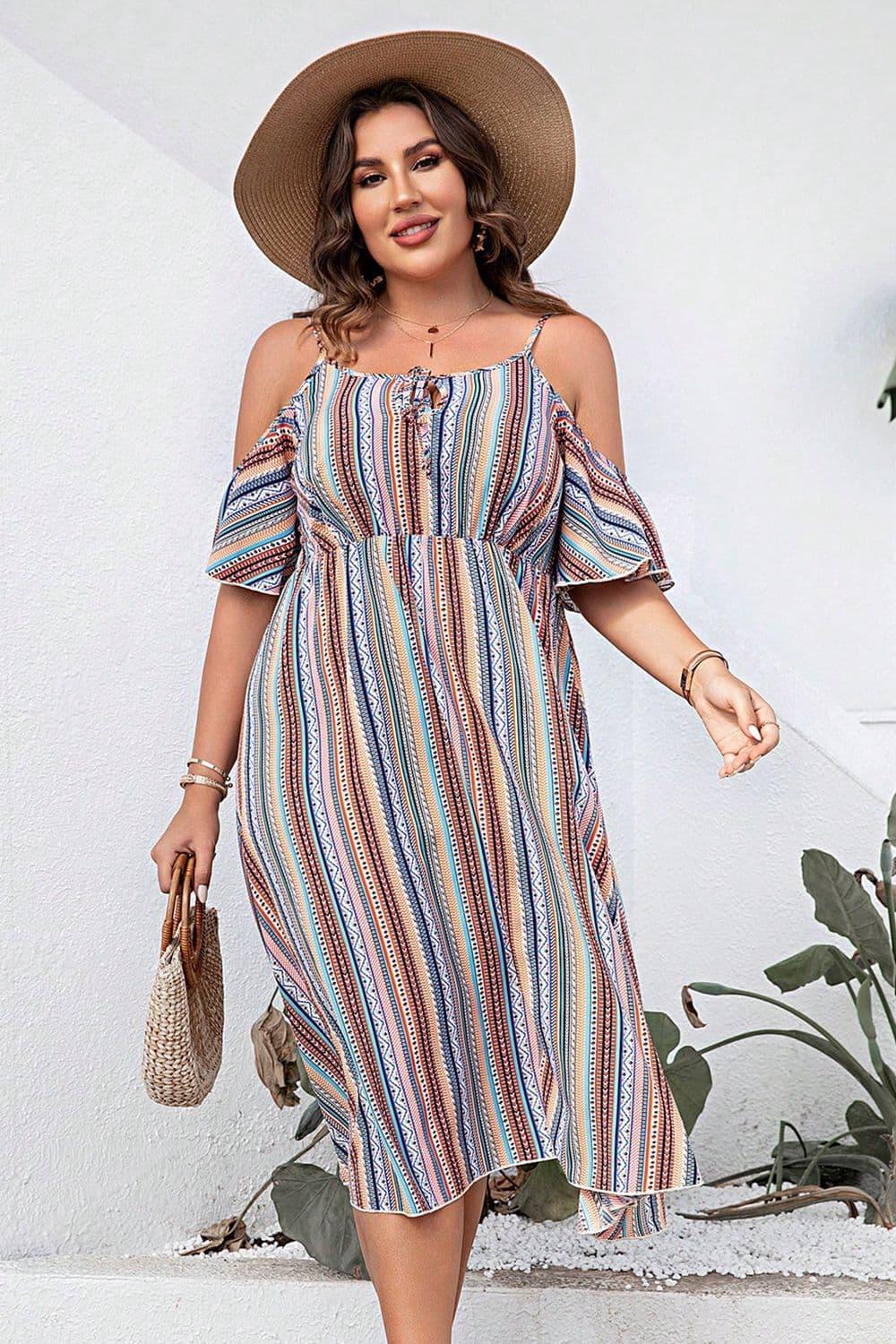 Summer Moments Plus Size Cold Shoulder Dress - MXSTUDIO.COM