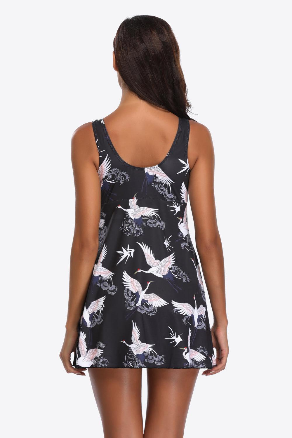 Summer Must Have Black Animal Print V Neck Swim Dress - MXSTUDIO.COM