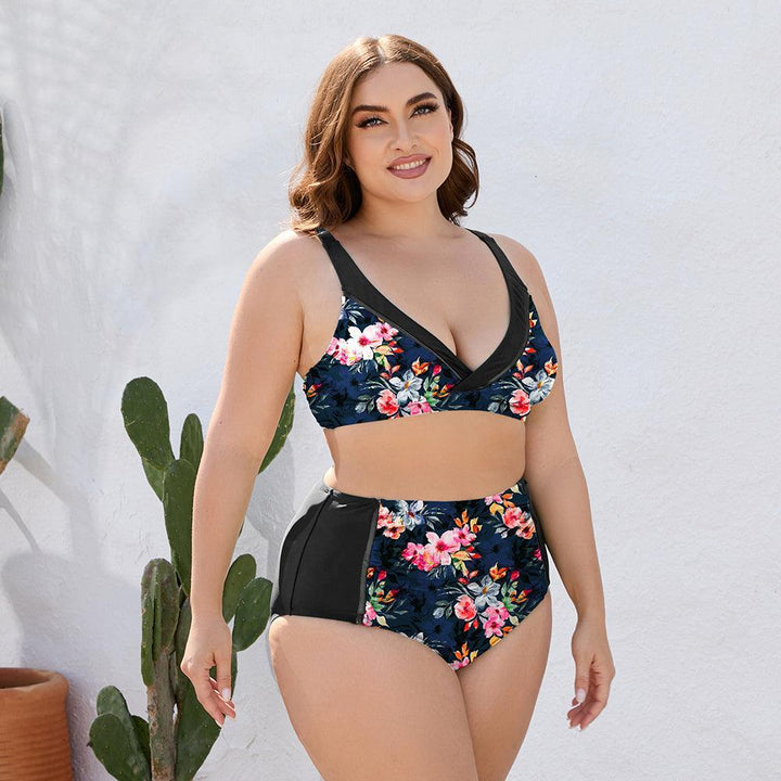 Summer Ready Floral Plus Size High Waisted Swimsuit - MXSTUDIO.COM
