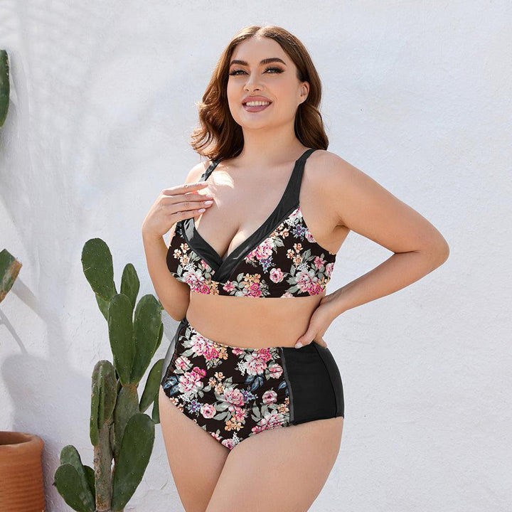 Summer Ready Floral Plus Size High Waisted Swimsuit - MXSTUDIO.COM